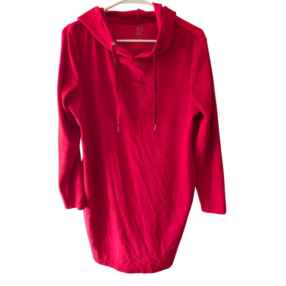 New York & Co Redโ Velvet Hooded Midi Dress M Womens Long Sleeve Christmas Party